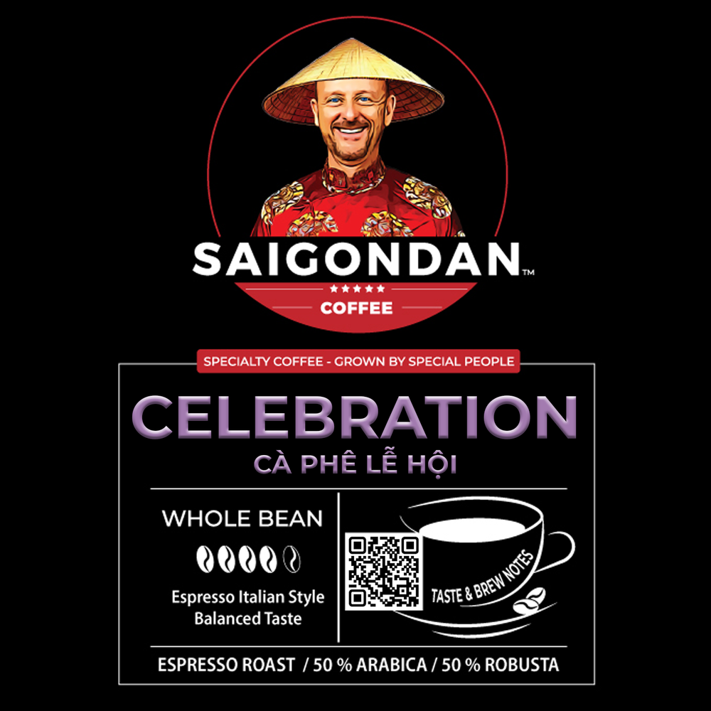 Celebration Whole Bean Coffee | Espresso Roast Italian Style | Vietnamese Single Origin | Arabica & Robusta Blend | Roasted in Small Batch | Direct Trade | No Preservatives | 12 Oz