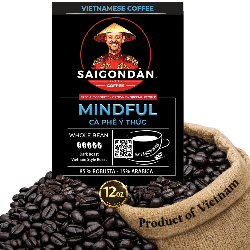 Mindful Whole Bean Coffee | Dark Roast | Robusta & Arabica Blend | Vietnamese Single Origin | Roasted in Small Batch | Full and Strong After Taste | Direct Trade | Full Bodied | No Preservatives | 12 Oz