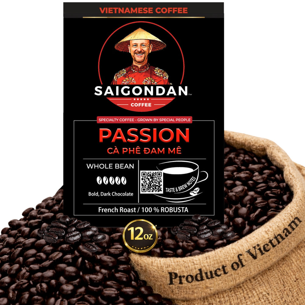 Passion Whole Bean Coffee | French Roast | Vietnamese Single Origin | 100% Robusta | Roasted in Small Batch | Direct Trade | No Preservatives | 12 Oz