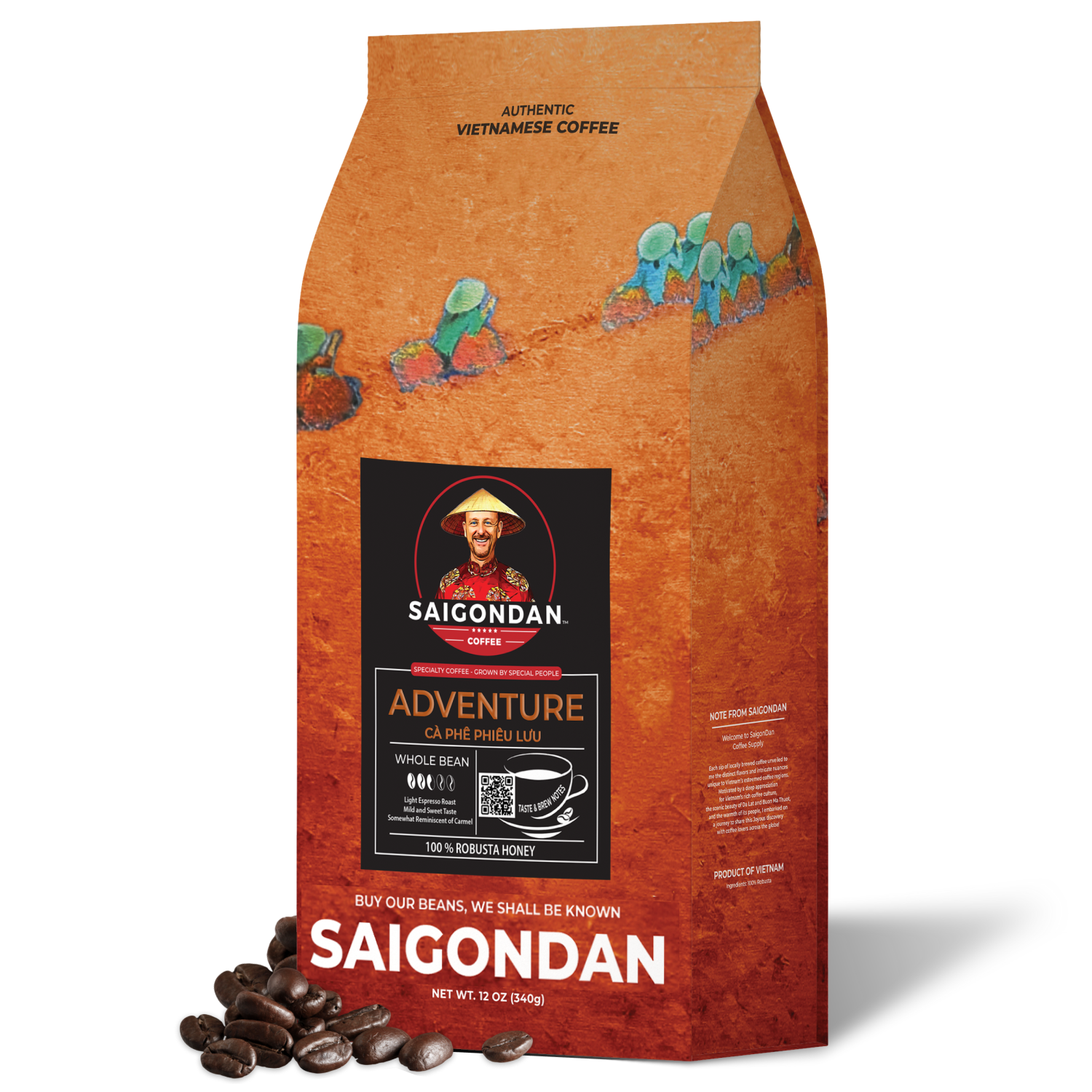 Adventure Whole Bean Coffee | Light Espresso Roast | 100% Robusta | Vietnamese Single Origin | Roasted in Small Batch | Smooth & Naturally Sweet | Direct Trade | No Preservatives | 12 Oz