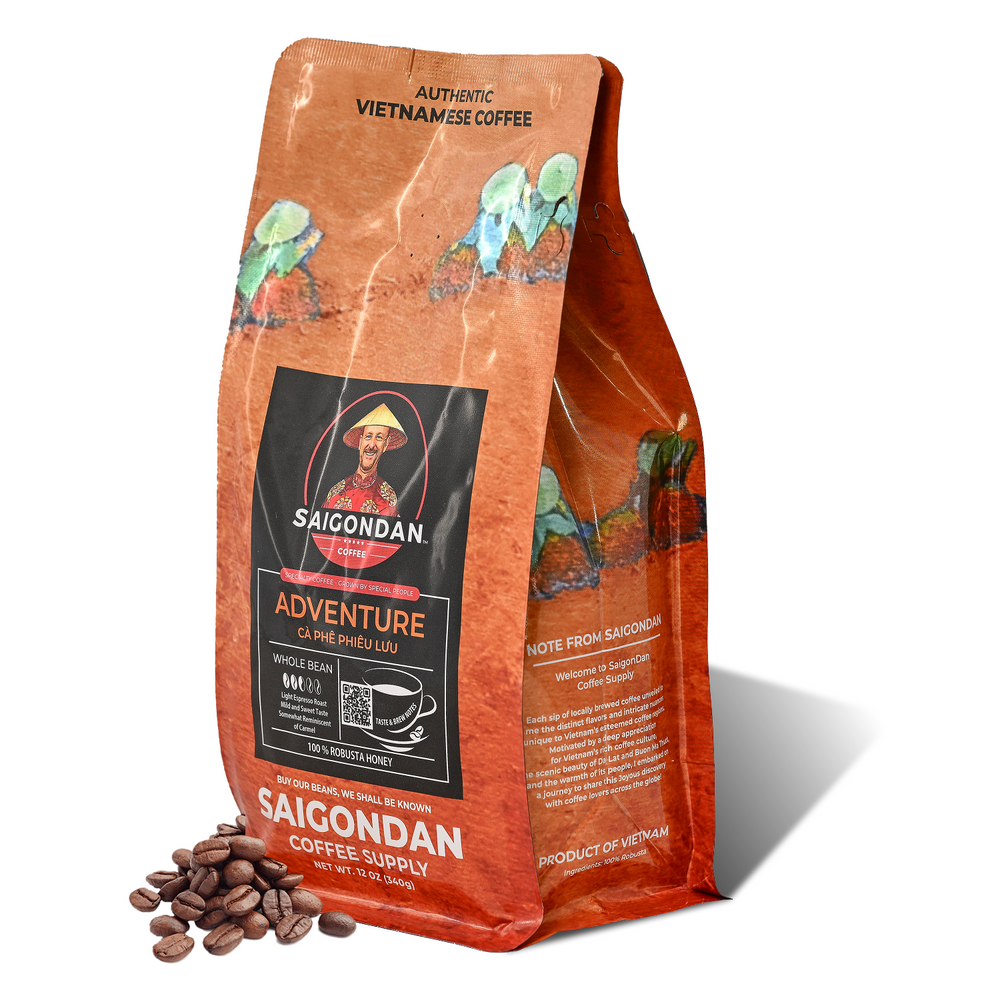 Adventure Whole Bean Coffee | Light Espresso Roast | 100% Robusta | Vietnamese Single Origin | Roasted in Small Batch | Smooth & Naturally Sweet | Direct Trade | No Preservatives | 12 Oz