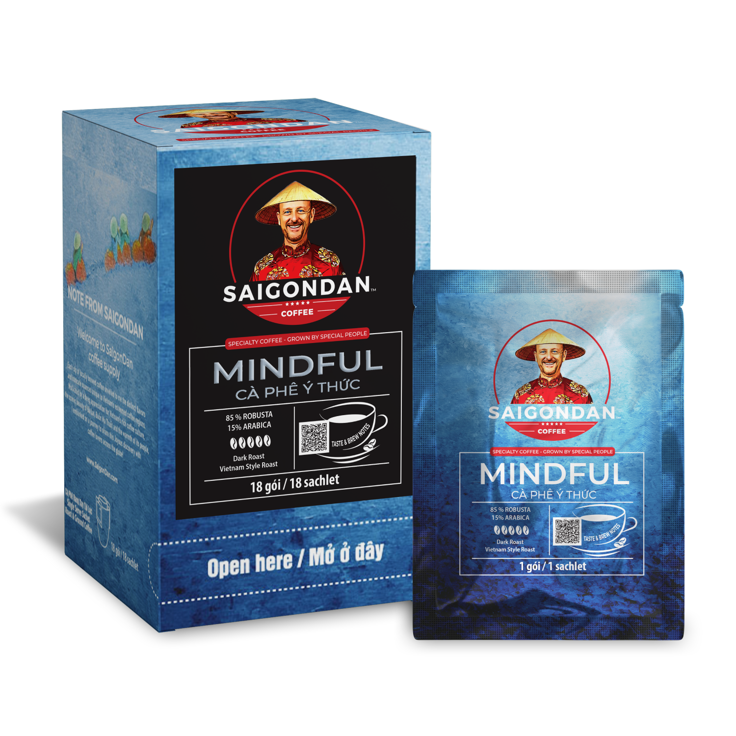 Mindful Drip Coffee | Dark Roast | 50% Robusta & 50% Arabica | Pour Over Single-Serve | Vietnamese Single Origin | Roasted in Small Batch | Full and Strong After Taste | Direct Trade | No Preservatives | 18 Sachets