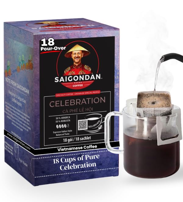 Celebration Drip Instant Coffee | Espresso Roast Italian Style | Arabica & Robusta Blend | Vietnamese Single Origin | Small Batch Roasted | Direct Trade | No Preservatives | 18 Sachets