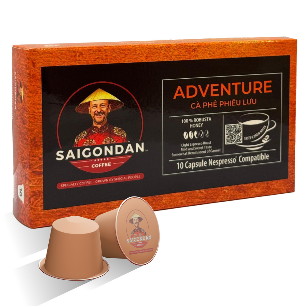 Adventure Coffee Capsule - | Light Espresso Roast | Robusta | Vietnamese Single Origin | Small Batch Roasted | Compatible with All Nespresso Original Line Machines | No Preservatives | 10 Capsules