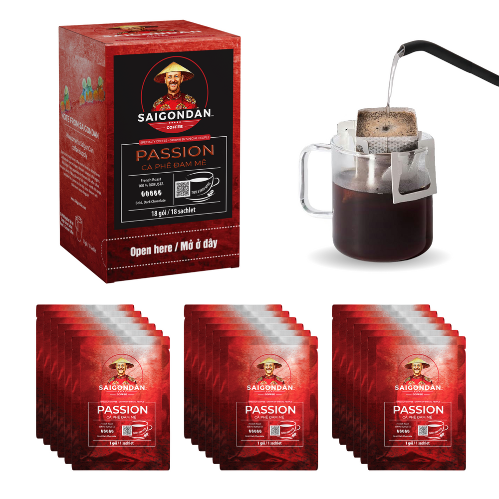 Passion Drip Instant Coffee | French Roast | 100% Robusta | Vietnamese Single Origin | Small Batch Roasted | Direct Trade | No Preservatives | 18 Sachets