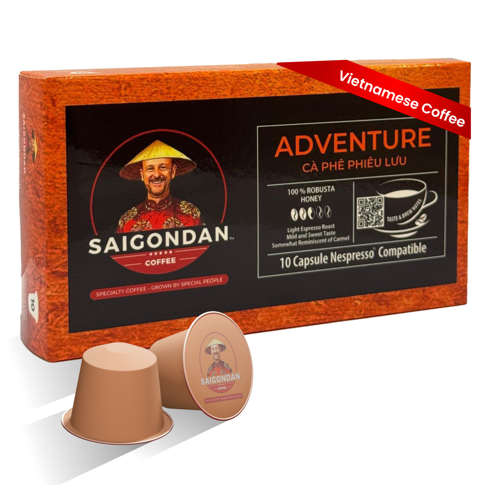 Adventure Coffee Pods - | Light Espresso Roast | Robusta | Vietnamese Single Origin | Small Batch Roasted | Compatible with All Nespresso Original Line Machines | No Preservatives | 10 Capsules