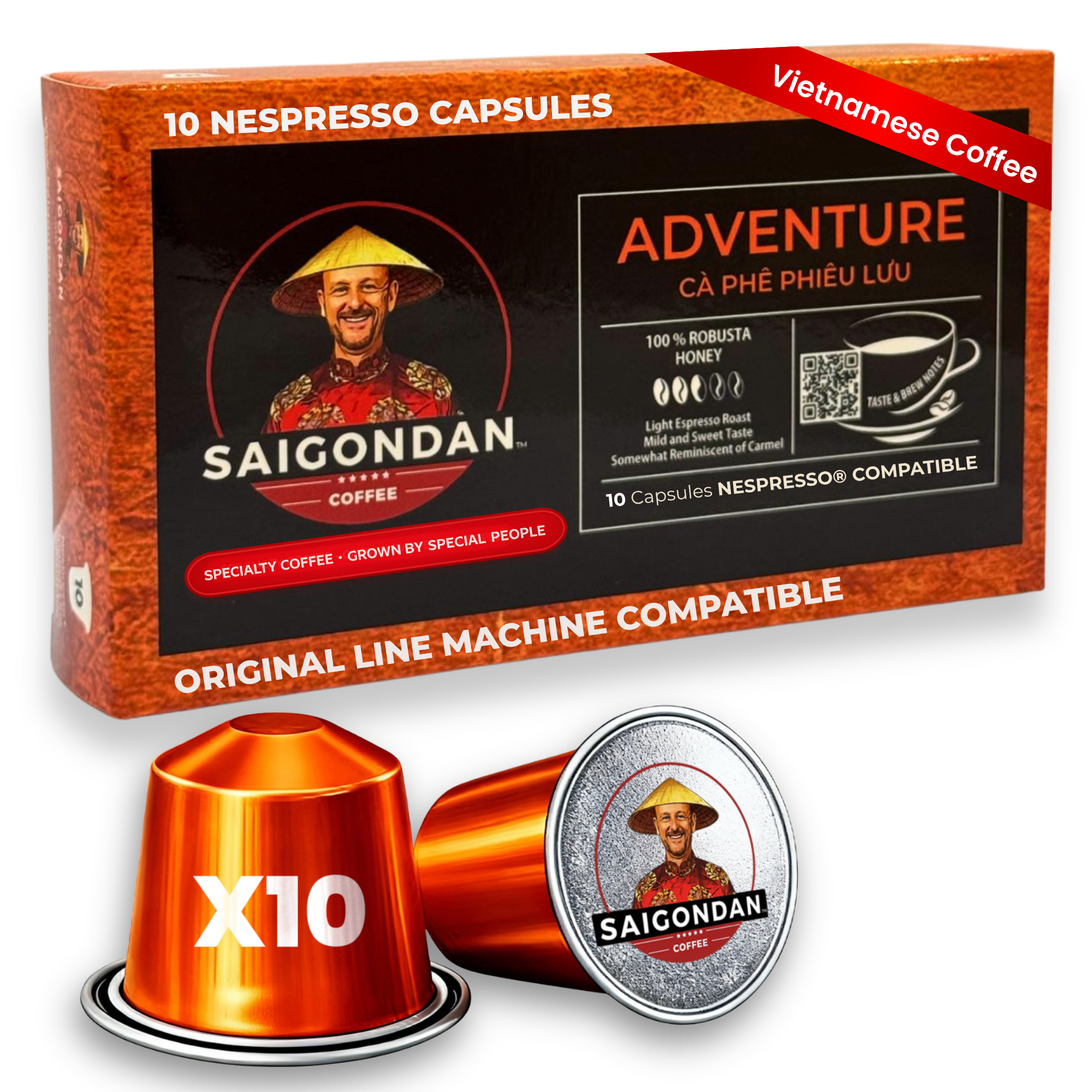 Adventure Coffee Pods - | Light Espresso Roast | Robusta | Compatible with All Nespresso Original Line Machines | No Preservatives | 10 Capsules