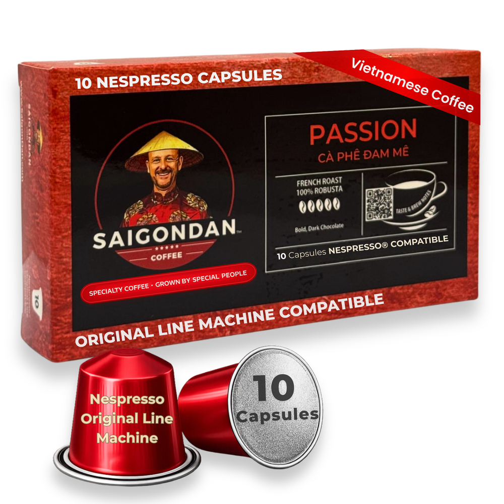 Passion Coffee Pods - | French Roast | Vietnamese Single Origin | Robusta | Small Batch Roasted | Compatible with All Nespresso Original Line Machines | No Preservatives | 10 Capsules