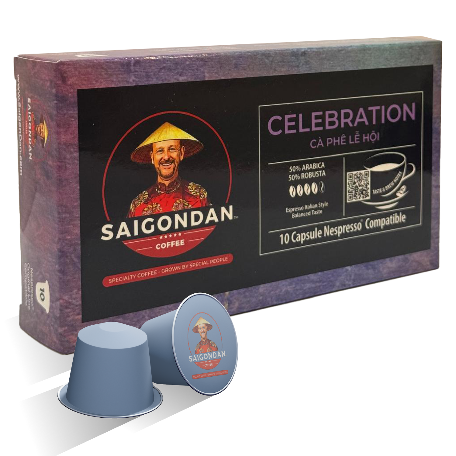 Celebration Coffee Capsule - | Espresso Roast, Italian Style | Vietnamese Single Origin | Robusta & Arabica Blend | Compatible with All Nespresso Original Line Machines | 10 Capsules