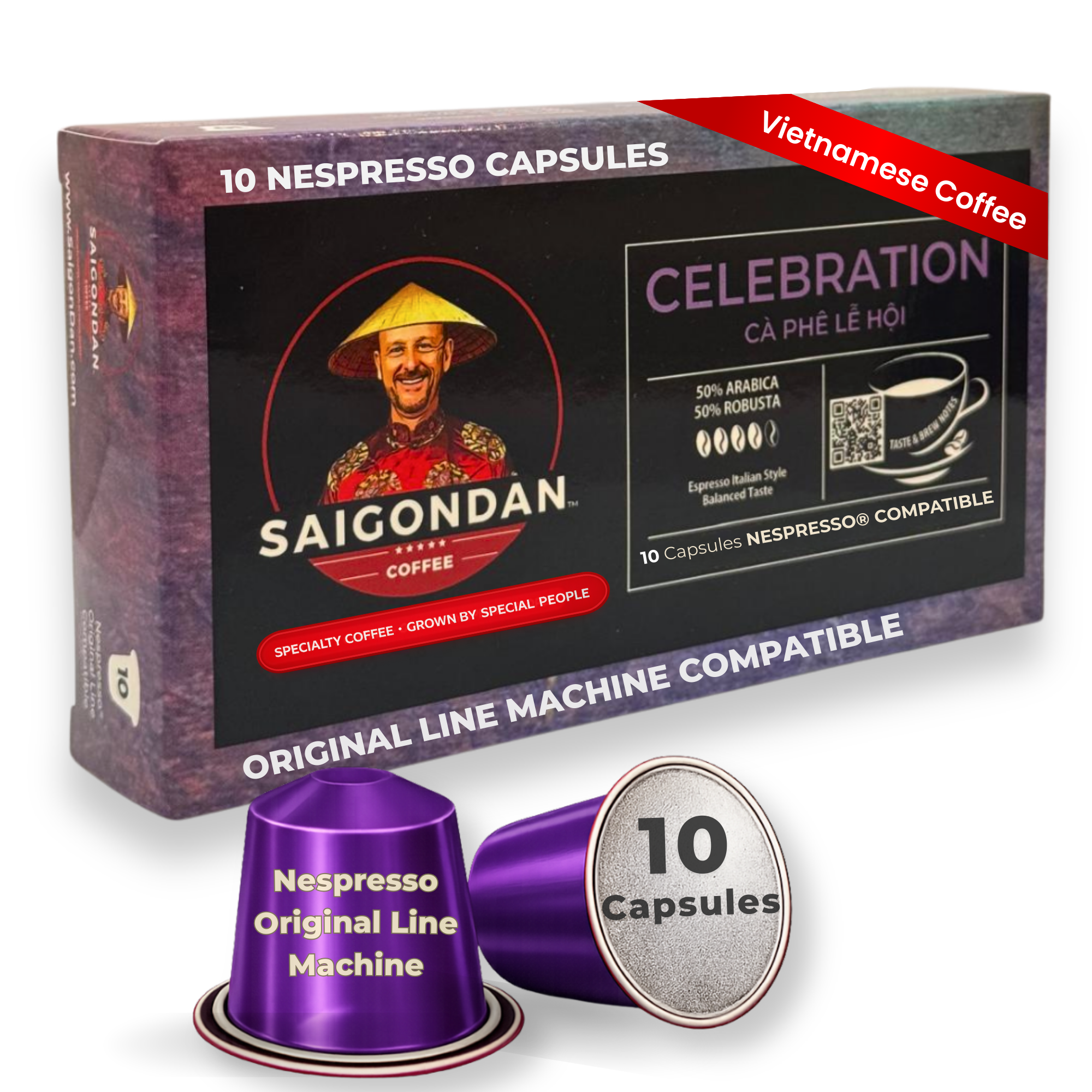 Celebration Coffee Pods - | Espresso Roast, Italian Style | Vietnamese Single Origin | Robusta & Arabica Blend | Compatible with All Nespresso Original Line Machines | 10 Capsules