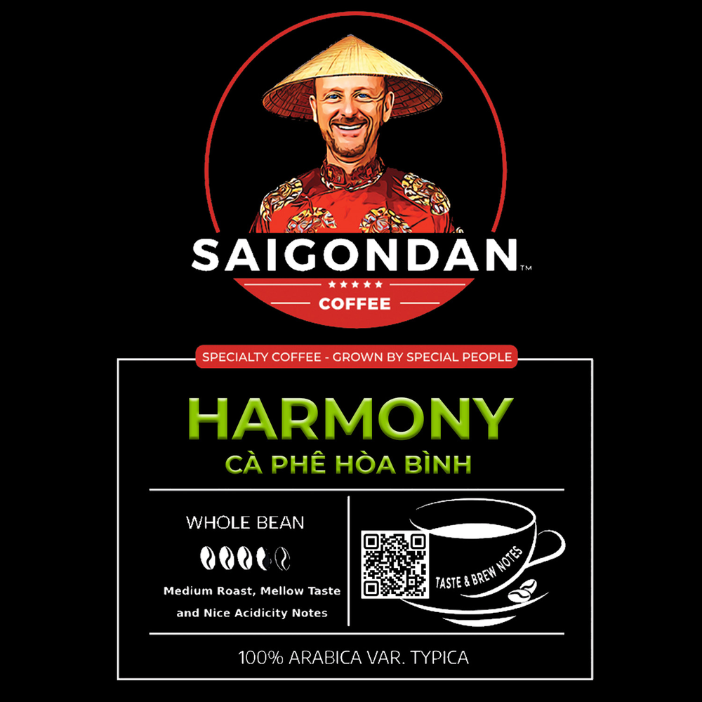 Harmony Whole Bean Coffee | Medium Roast | Vietnamese Single Origin | 100% | Roasted in Small Batch | Direct Trade | No Preservatives | 12 Oz