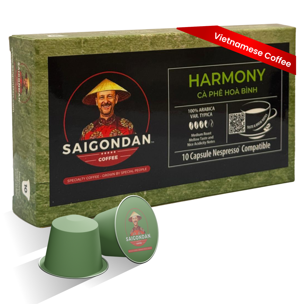 Harmony Coffee Pods - | Medium Roast | Arabica Typica | Vietnamese Single Origin | Small Batch Roasted | Compatible with All Nespresso Original Line Machines | No Preservatives | 10 Capsules