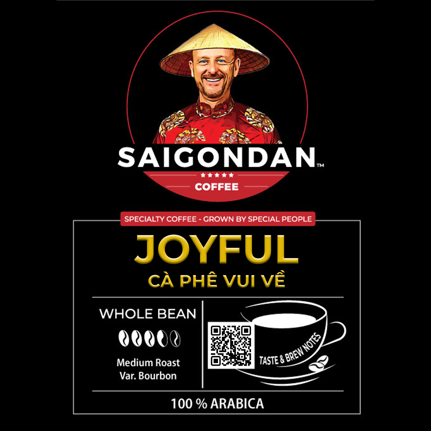 Joyful Whole Bean Coffee | Medium Roast | Vietnamese Single Origin | 100% Arabica Bourbon | Roasted in Small Batch | Direct Trade | With Notes of Orange Blossoms | No Preservatives | 12 Oz