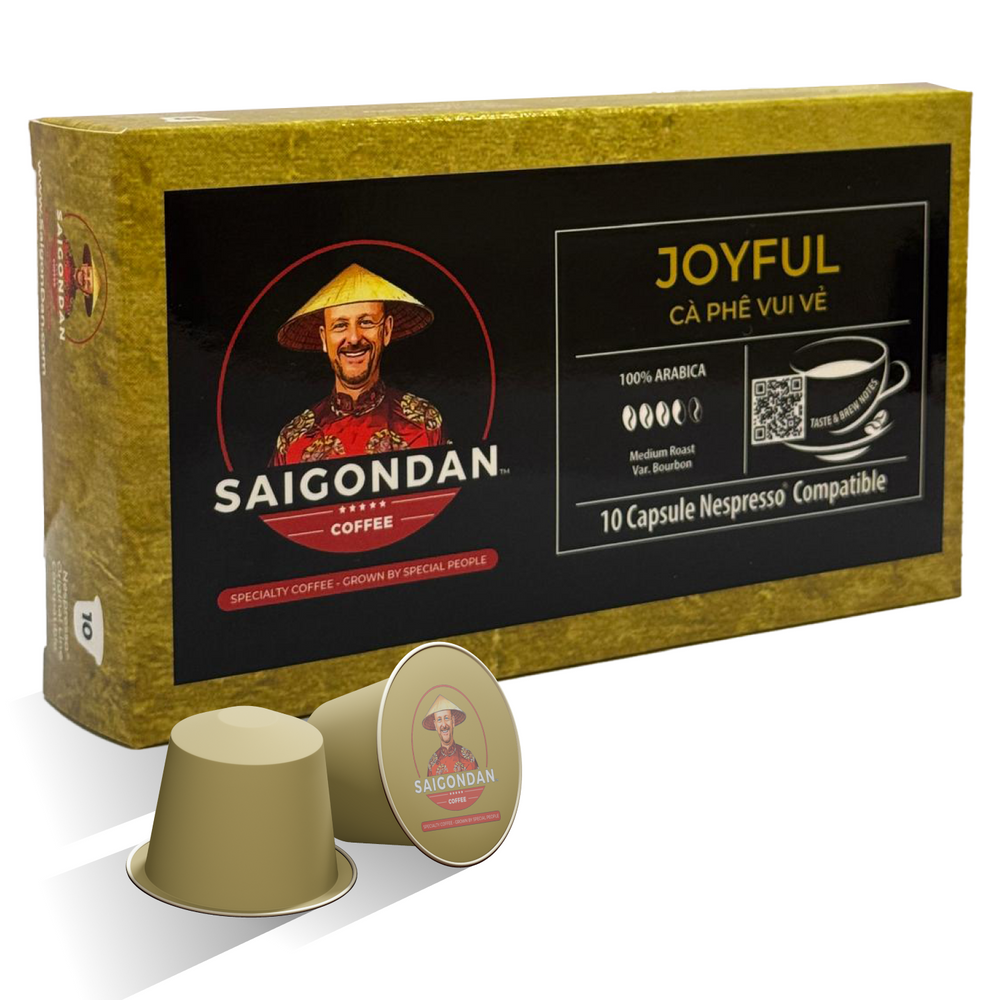 Joyful Coffee Pods - | Medium Roast | Arabica Bourbon | Vietnamese Single Origin | Small Batch Roasted | Direct Trade | Compatible with All Nespresso Original Line Machines | 10 Capsules