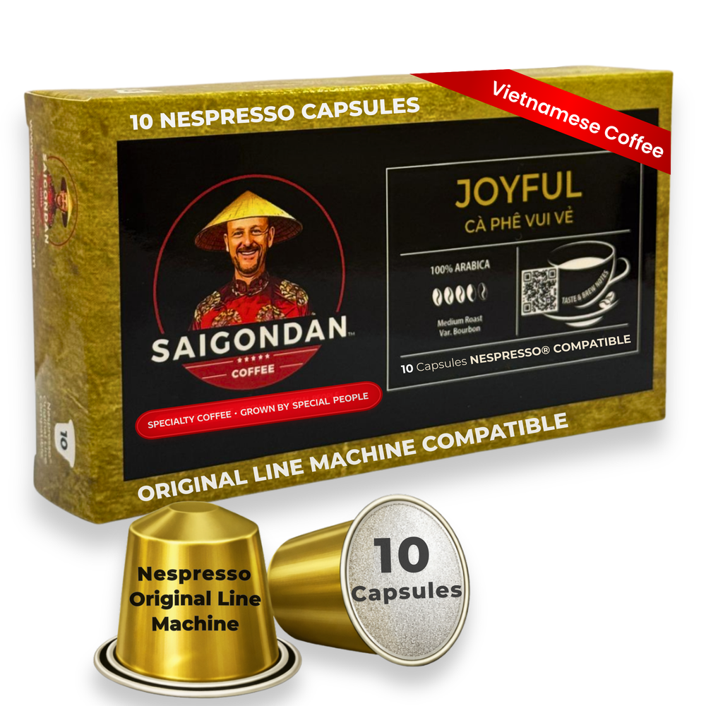 Joyful Coffee Pods - | Medium Roast | Arabica Bourbon | Vietnamese Single Origin | Small Batch Roasted | Direct Trade | Compatible with All Nespresso Original Line Machines | 10 Capsules