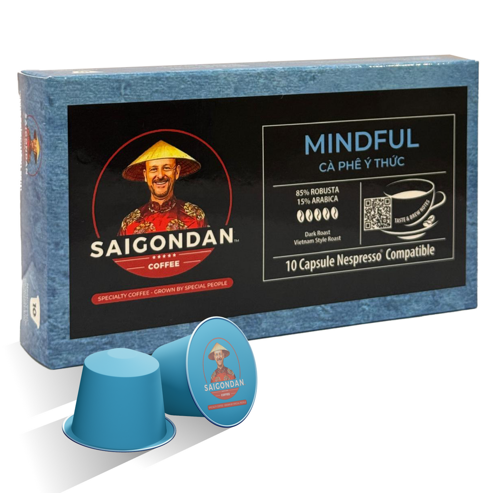 Mindful Coffee Capsules - | Dark Roast | Robusta & Arabica Blend | Vietnamese Single Origin | Small Batch Roasted | Compatible with All Nespresso Original Line Machines | 10 Capsules