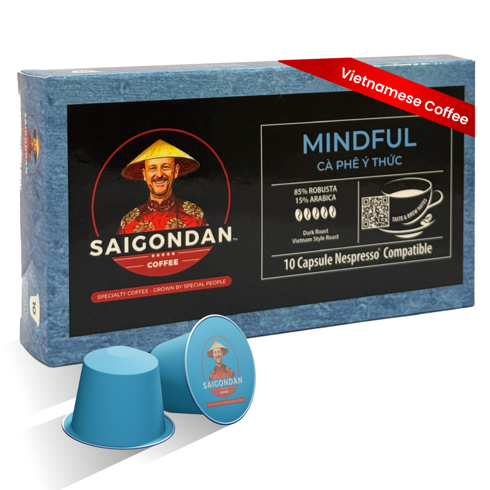 Mindful Coffee Pods - | Dark Roast | Robusta & Arabica Blend | Vietnamese Single Origin | Small Batch Roasted | Compatible with All Nespresso Original Line Machines | 10 Capsules