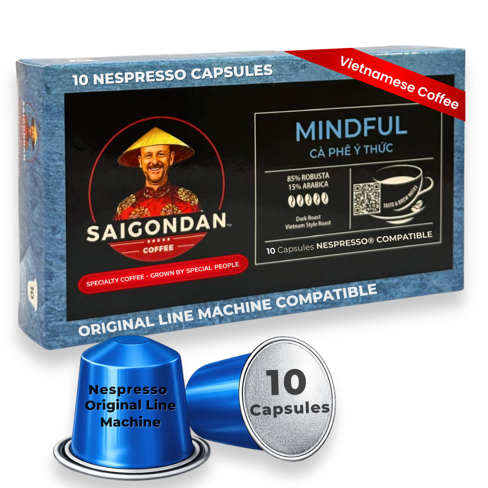 Mindful Coffee Pods - | Dark Roast | Robusta & Arabica Blend | Vietnamese Single Origin | Small Batch Roasted | Compatible with All Nespresso Original Line Machines | 10 Capsules