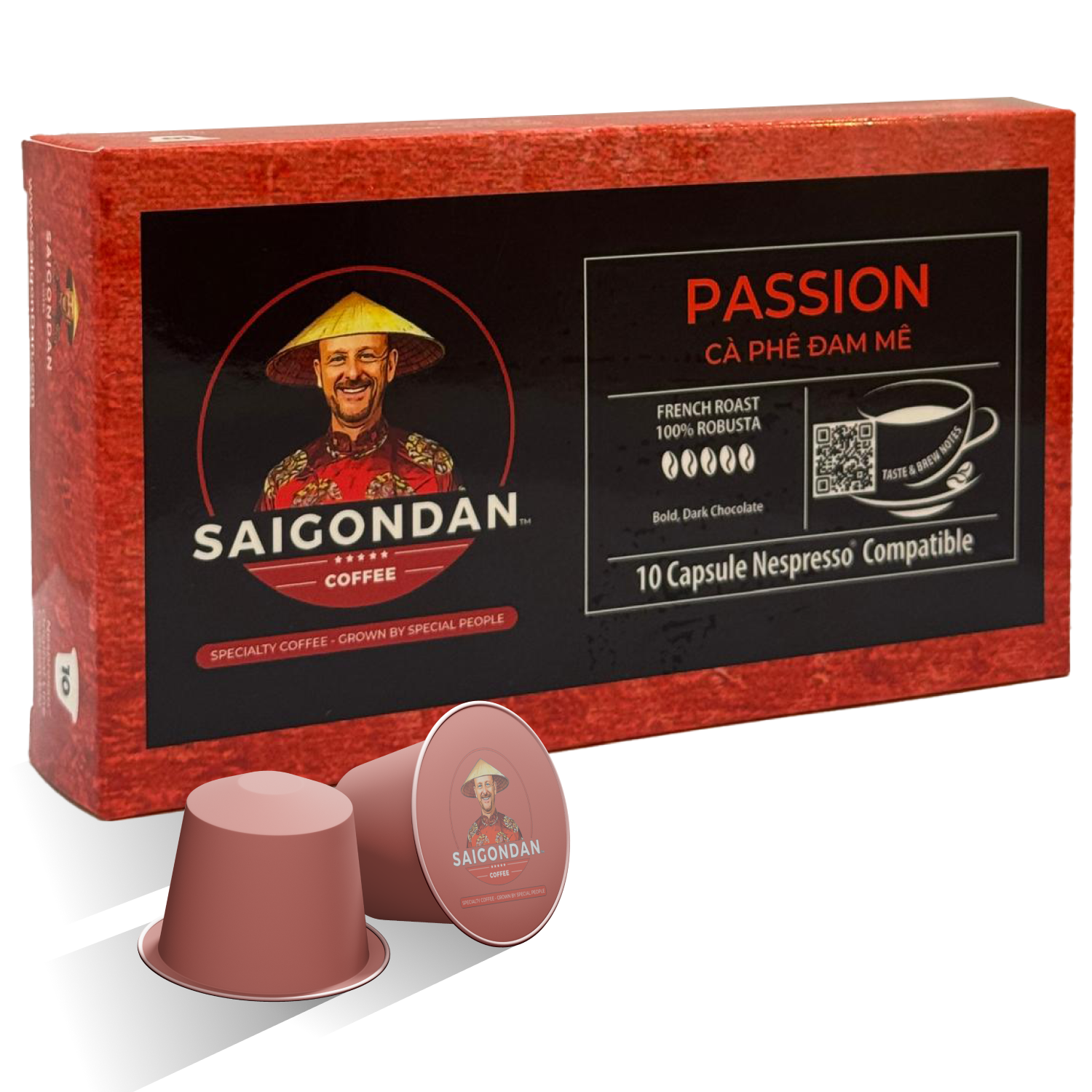 Passion Coffee Capsule - | French Roast | Vietnamese Single Origin | Robusta | Small Batch Roasted | Compatible with All Nespresso Original Line Machines | No Preservatives | 10 Capsules