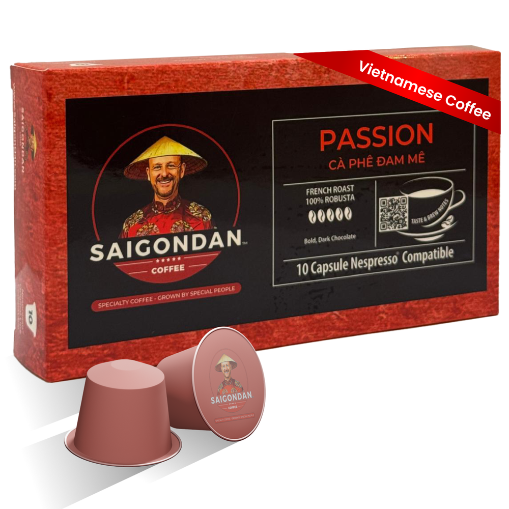 Passion Coffee Pods - | French Roast | Vietnamese Single Origin | Robusta | Small Batch Roasted | Compatible with All Nespresso Original Line Machines | No Preservatives | 10 Capsules
