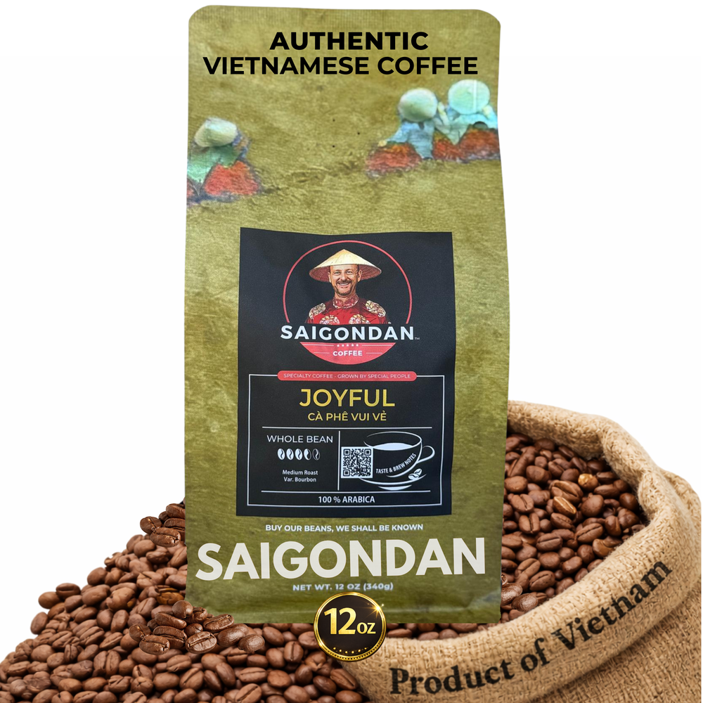 Joyful Whole Bean Coffee | Medium Roast | Vietnamese Single Origin | 100% Arabica Bourbon | Roasted in Small Batch | Direct Trade | With Notes of Orange Blossoms | No Preservatives | 12 Oz