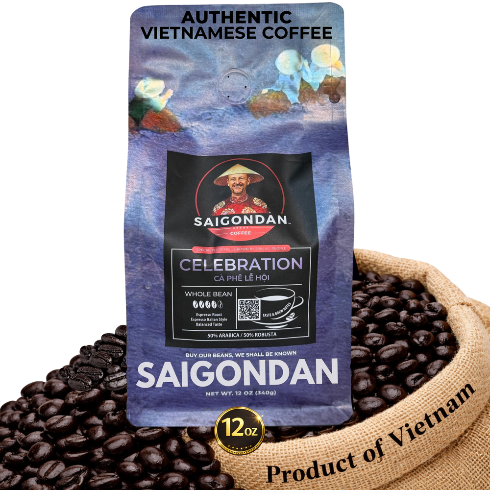 Celebration Whole Bean Coffee | Espresso Roast Italian Style | Vietnamese Single Origin | Arabica & Robusta Blend | Roasted in Small Batch | Direct Trade | No Preservatives | 12 Oz