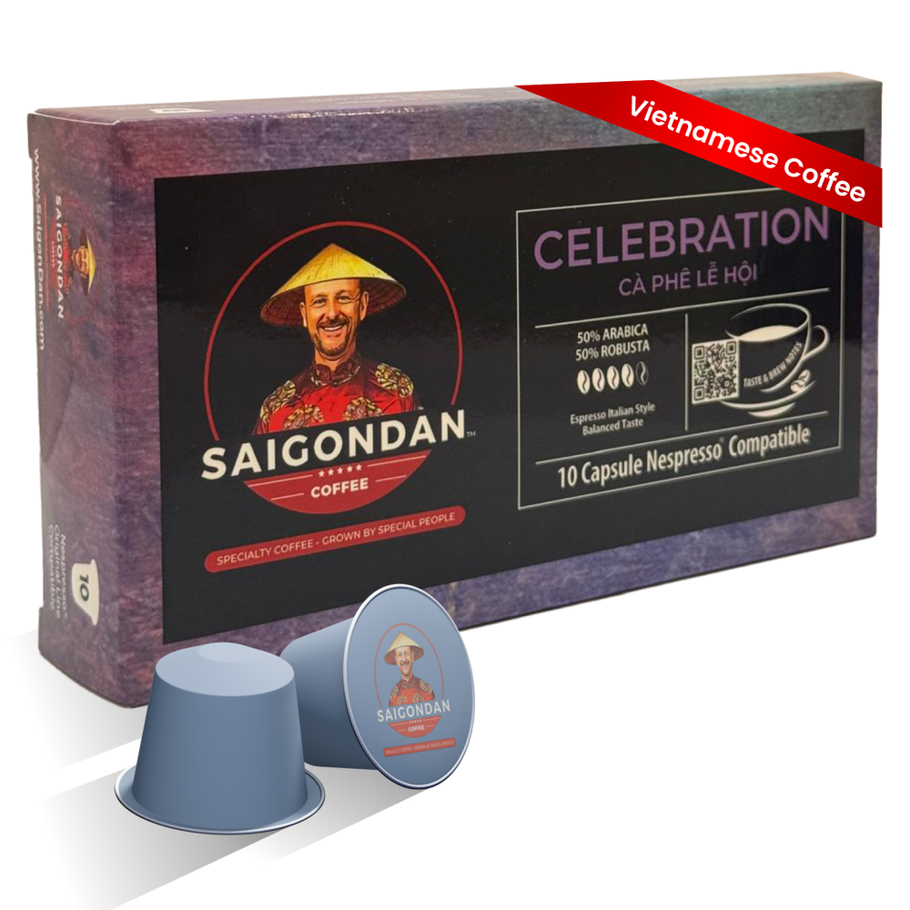 Celebration Coffee Pods - | Espresso Roast, Italian Style | Vietnamese Single Origin | Robusta & Arabica Blend | Compatible with All Nespresso Original Line Machines | 10 Capsules
