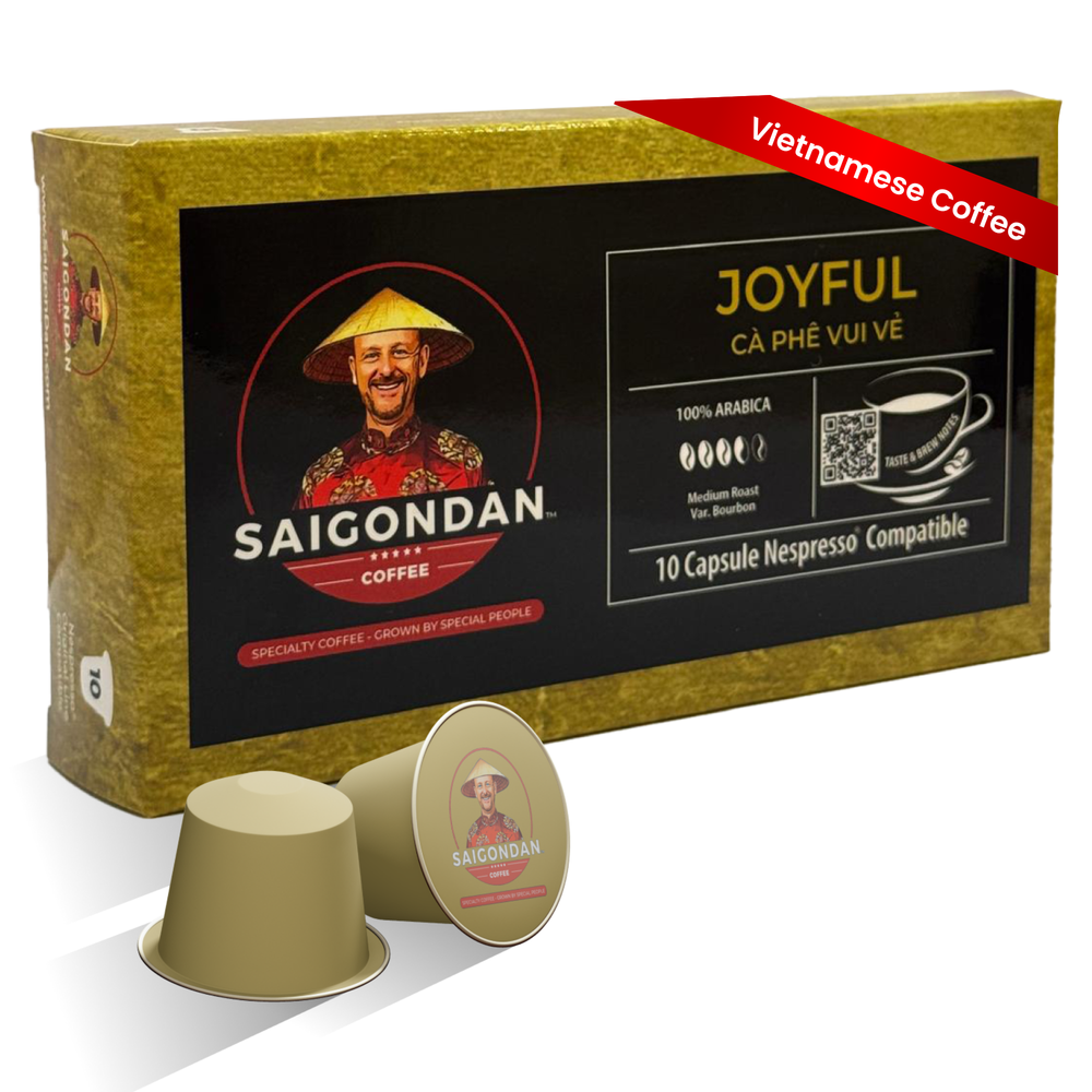 Joyful Coffee Pods - | Medium Roast | Arabica Bourbon | Vietnamese Single Origin | Small Batch Roasted | Direct Trade | Compatible with All Nespresso Original Line Machines | 10 Capsules